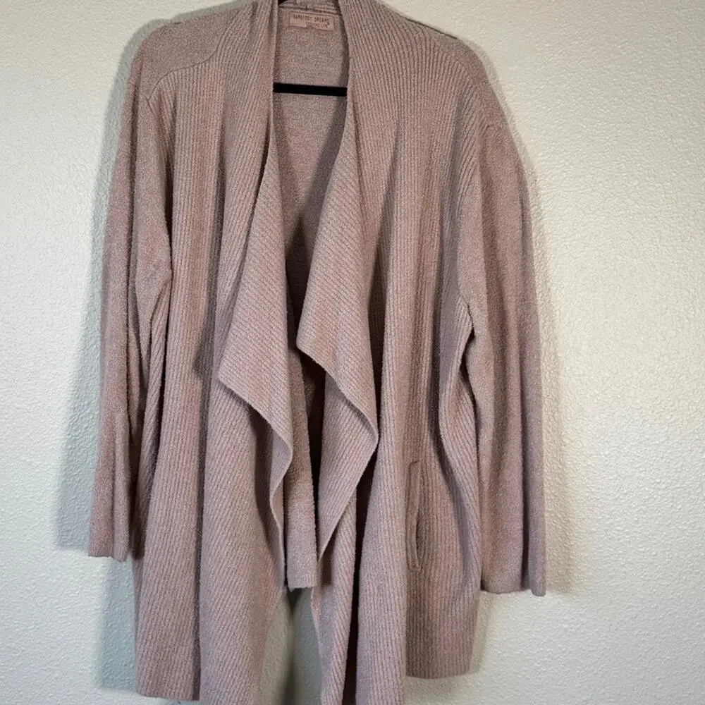 Barefoot Dreams Cozychic Lite Tan Waterfall Cardigan Sweater Womens L Casual